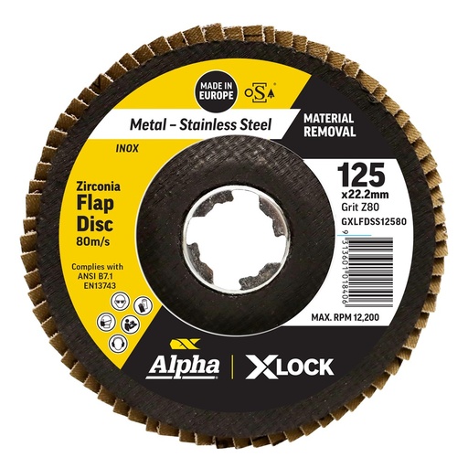 [170-GXLFDSS12580] Alpha Flap Disc X-Lock 125mm | 80 Grit Zirconia