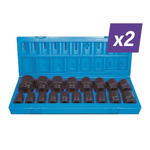 [170-601401801-2] 18 Piece 3/4" Drive Metric Standard Impact Socket Set - Carton (x2)