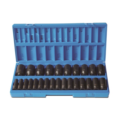 [170-605222601-2] 26 Piece 1/2 Inch Drive Metric Deep Impact Socket Set - Carton (x2)