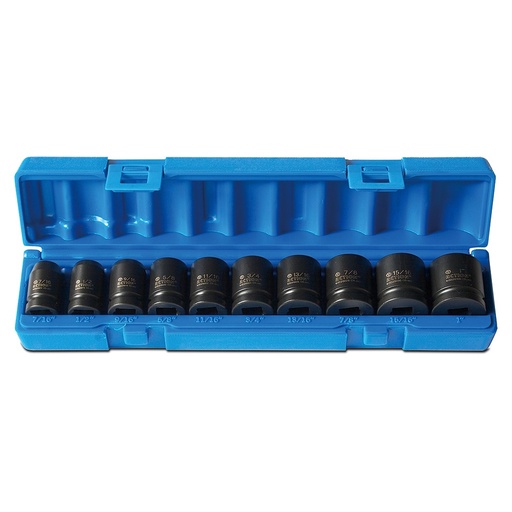 [170-600201001] 10 Piece 1/2 Inch Driveive 6-Point Imperial Standard Socket Set