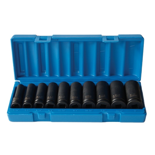 [170-600221002] 10 Piece 1/2 Inch Driveive 6-Point Imperial Deep Socket Set