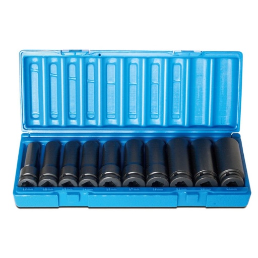 [170-605221004] 10 Pieces 1/2 Inch Driveive 6-Point Metric Deep Socket Set