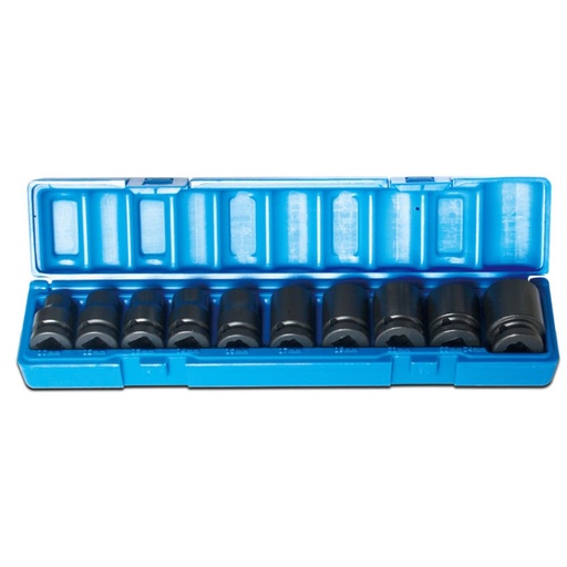 [170-607201001] 10 Pieces 1/2 Inch Driveive 6-Point Metric Standard Socket Set