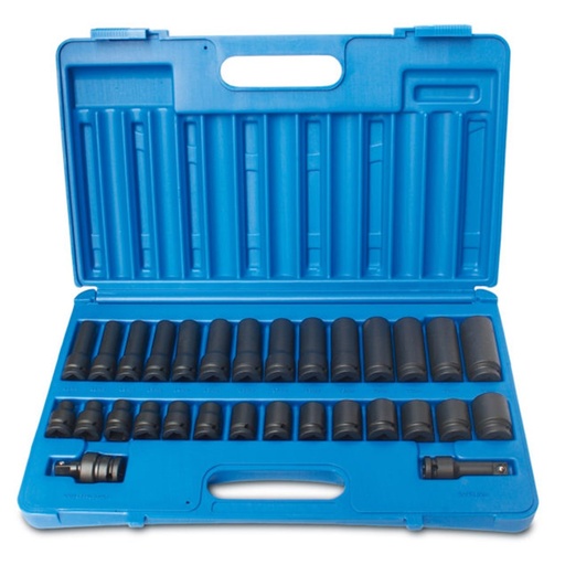 [170-607203001] 30 Pieces 1/2 Inch Driveive 6-Point Metric Standard & Deep Socket Set