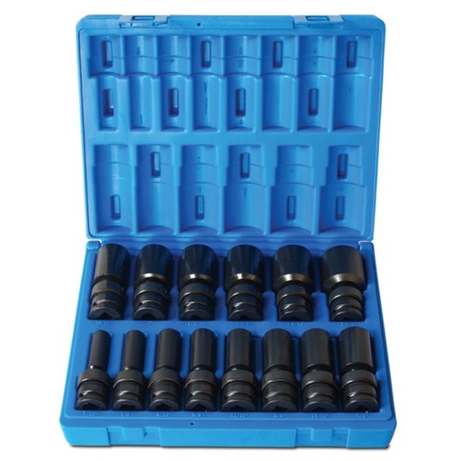 [170-622211401] 14 Piece 1/2 Inch Driveive Universal 6-Point Imperial Deep Socket Set