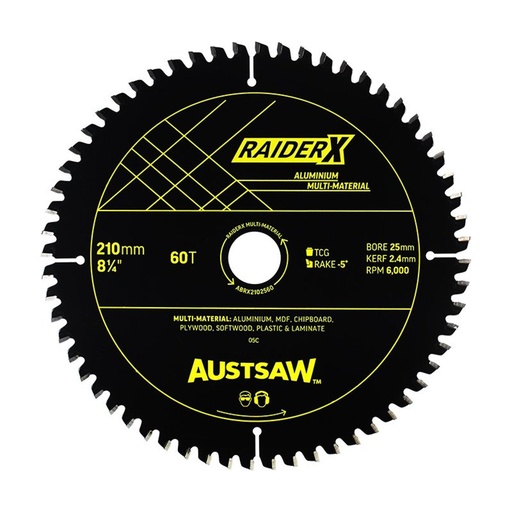 [170-ABRX2102560] Austsaw RaiderX Aluminium Multi Material Blade | 210mm x 25 x 60T