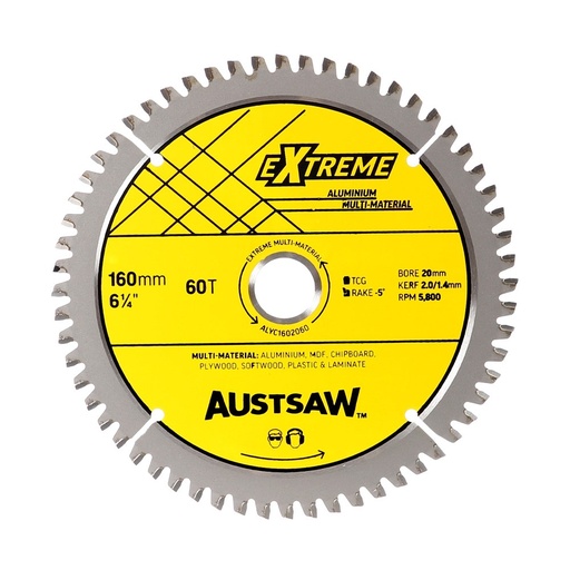 [170-ALYC1602060] Austsaw - 160mm (6 1/4in) Aluminium Blade Triple Chip - 20/16mm Bore - 60 Teeth