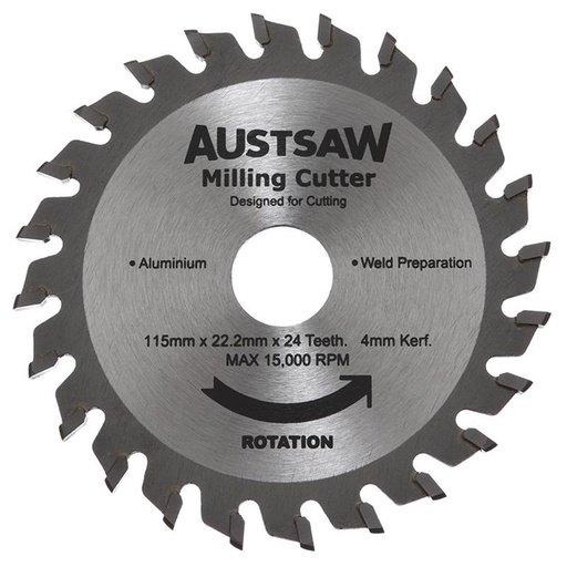 [170-MC11522224] Austsaw - 115mm (4.5in) 4mm Milling Cutter Blade - 22.2mm Bore - 24 Teeth