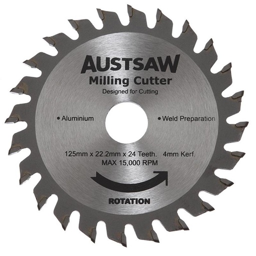 [170-MC12522224] Austsaw - 125mm (5in) 4mm Milling Cutter Blade - 22.2mm Bore - 24 Teeth