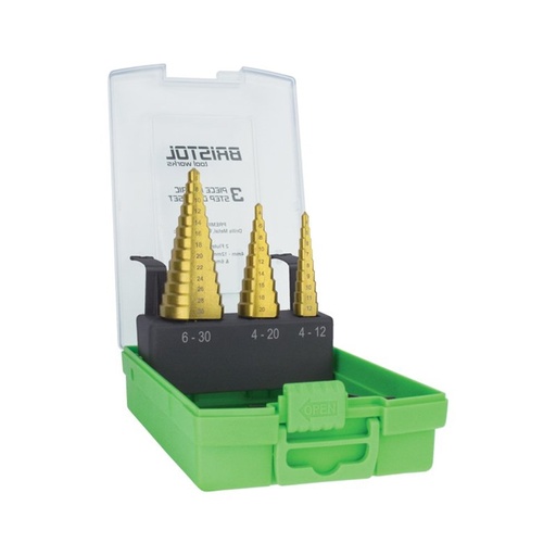 [170-BTWSD-SET3] Bristol | Step Drill Set 3 Piece Straight Flute | 4-12, 4-20, 6-30mm