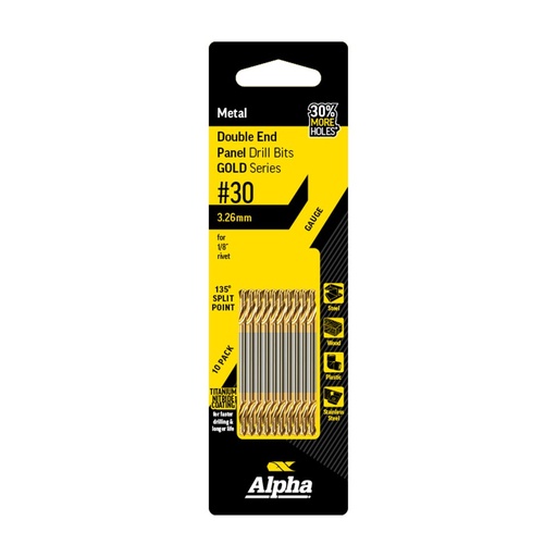 [170-C9D30TP] No.30 Gauge (3.26mm) Double Ended Panel Drill Bit - Gold Series 10 pce Trade Pack