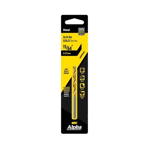 [170-C9LI1164] 11/64in (4.37mm) Jobber Drill Bit Carded - Gold Series