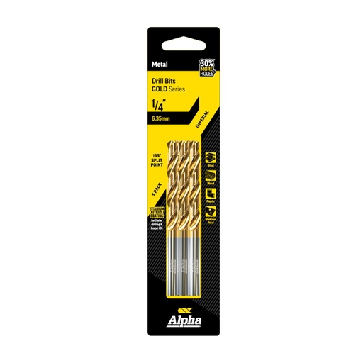 [170-C9LI14TP] 1/4 Inch (6.35mm) Jobber Drill Bit - Gold Series 5 pce Trade Pack