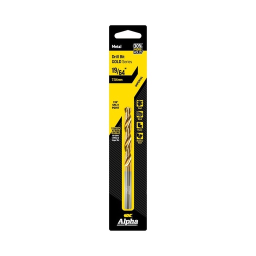 [170-C9LI1964] 19/64in (7.54mm) Jobber Drill Bit Carded - Gold Series