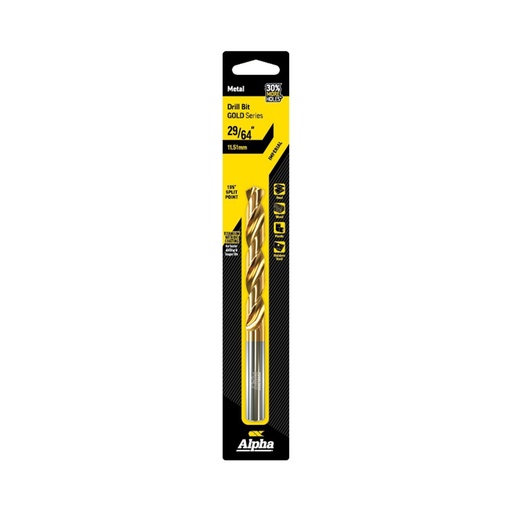 [170-C9LI2964] 29/64in (11.51mm) Jobber Drill Bit Carded - Gold Series