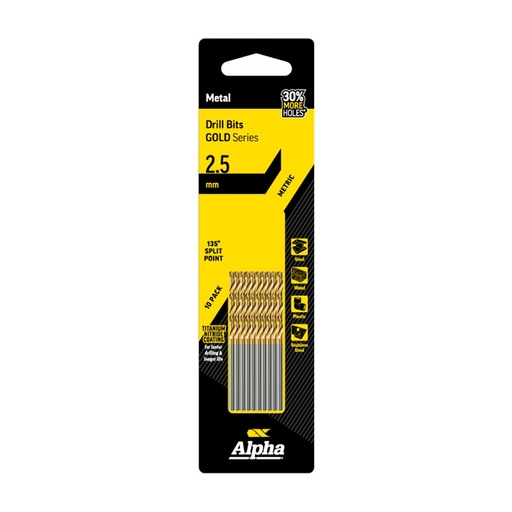 [170-C9LM025TP] 2.5mm Jobber Drill Bit - Gold Series 10 pce Trade Pack