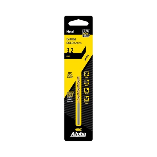 [170-C9LM032] Carded 3.2mm Jobber Drill Bit - Gold Series