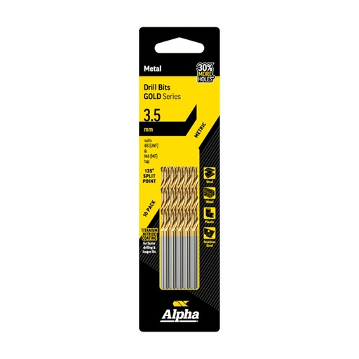 [170-C9LM035TP] 3.5mm Jobber Drill Bit - Gold Series 10 pce Trade Pack