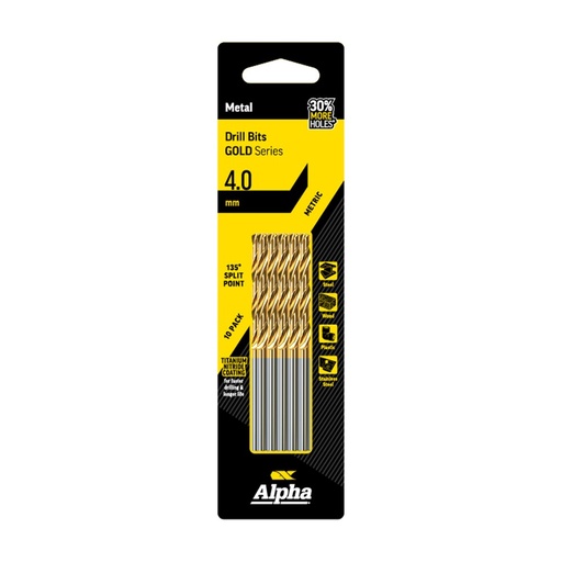 [170-C9LM040TP] 4mm Jobber Drill Bit - Gold Series 10 pce Trade Pack