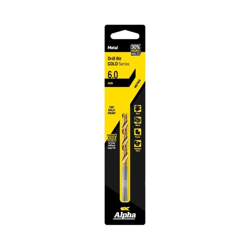 [170-C9LM060] 6mm Jobber Drill Bit Carded - Gold Series