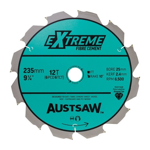 [170-PCD235] Austsaw - 235mm (9 1/4in) Polycrystalline Diamond Blade - 25/20mm Bore - 6PCD 6TCT Teeth