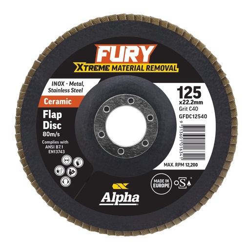 [170-GFDC12540] Fury Ceramic Flap Disc | 125mm C40 Grit
