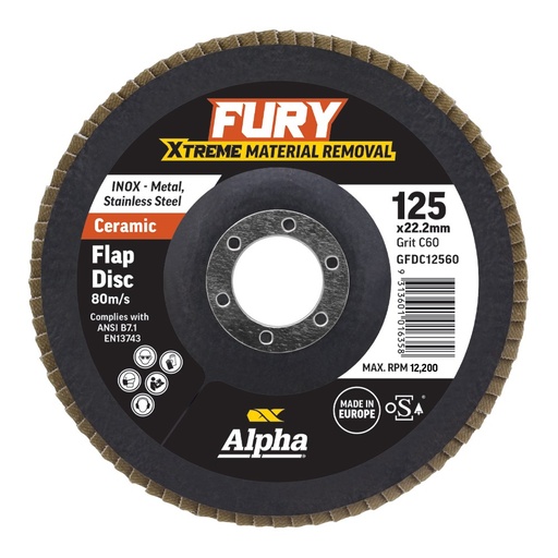 [170-GFDC12560] Fury Ceramic Flap Disc | 125mm C60 Grit