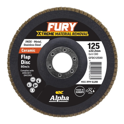 [170-GFDC12580] Fury Ceramic Flap Disc | 125mm C80 Grit