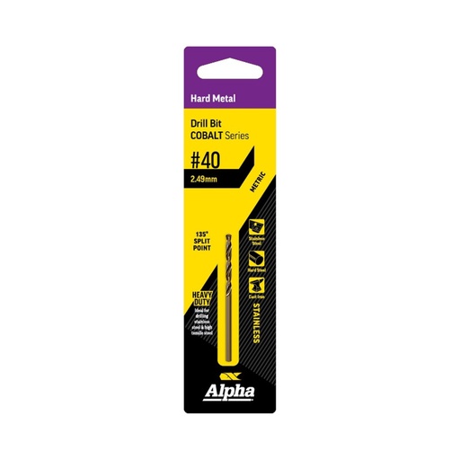 [170-9LG40CO] No.40 Gauge (2.49mm) Jobber Drill Bit - Cobalt Series