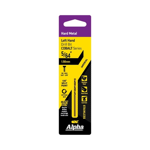 [170-9LI564COL] 5/64in (1.98mm) Left Hand Drill Bit Carded - Cobalt Series