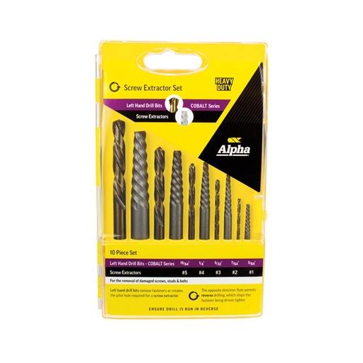 [170-9SECOL-SET10] 10 Piece Screw Extractor & L/H Cobalt Drill Set