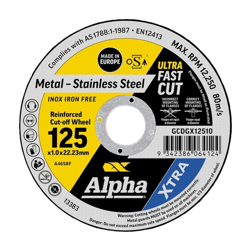 [170-CGCDGX12510] XTRA Cutting Disc 125 x 1.0mm | Carded 10 Pack