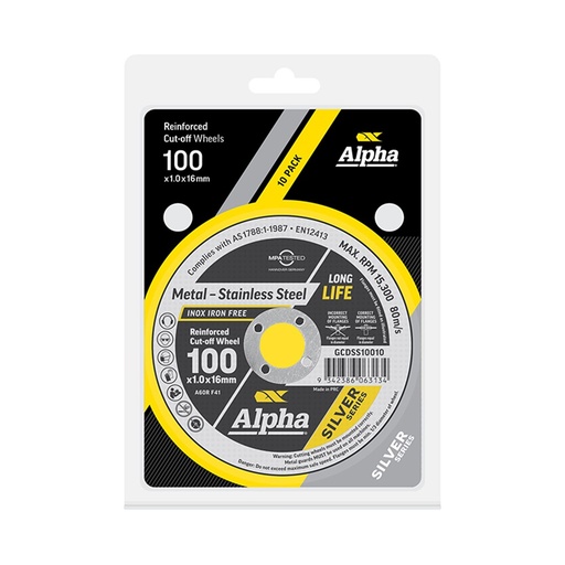 [170-CGCDSS10010] Cutting Disc 100 x 1mm Silver Series Carded (Pk 10)