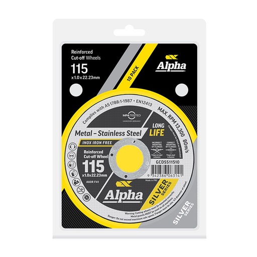 [170-CGCDSS11510] Cutting Disc 115 x 1mm Silver Series Carded (Pk 10)