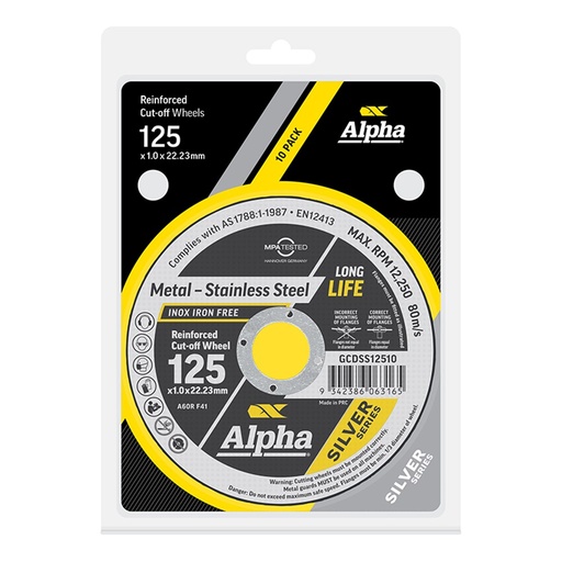 [170-CGCDSS12510] Cutting Disc 125 x 1mm Silver Series Carded (Pk 10)