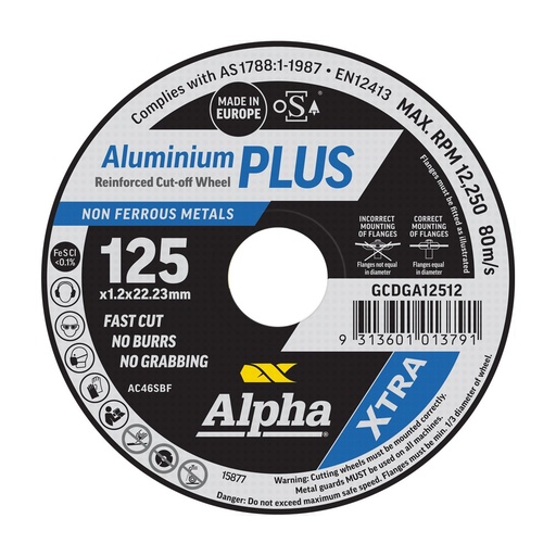 [170-GCDGA12512-10] Alpha Aluminium Plus | 125 x 1.2mm Cutting Disc | 10 Pack