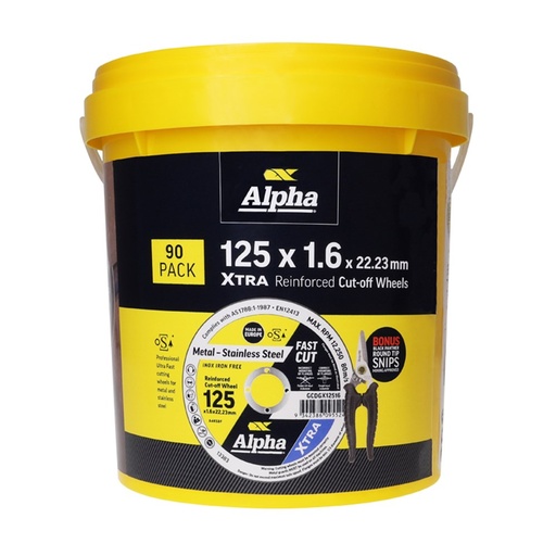 [170-GCDGX12516-90BP] Cutting Disc 125 x 1.6mm XTRA Tub (Pk 90) Bonus Free Snips