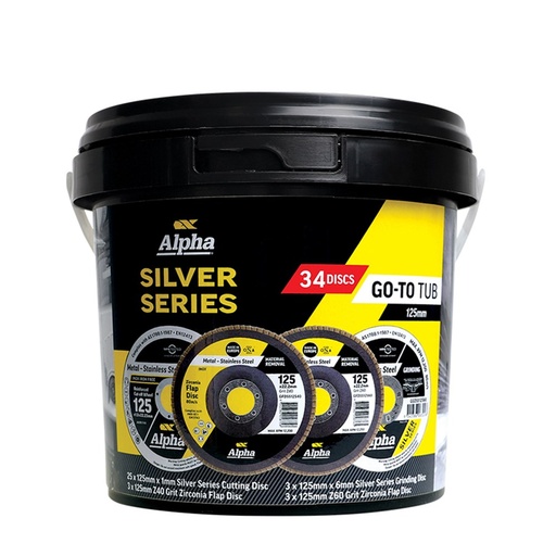 [170-GCDM-TUB2] 125mm Silver Series Cutting, Flap & Grinding Disc | 34 Disc Go-To Tub