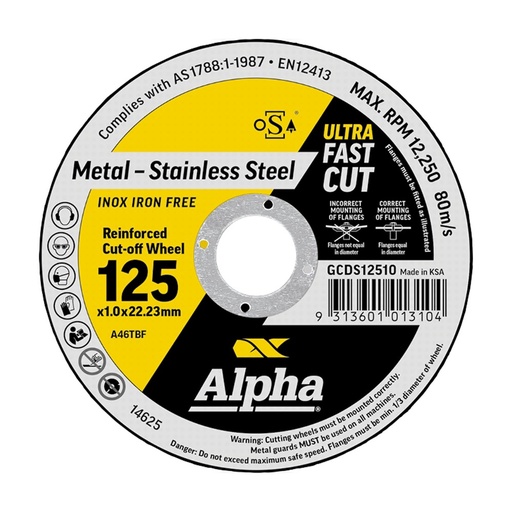 [170-GCDS12510] Cutting Disc 125 x 1mm Alpha Bulk