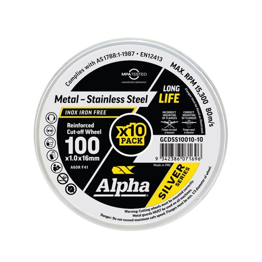 [170-GCDSS10010-10] Cutting Disc 100 x 1mm Silver Series Trade Tin (Pk 10)
