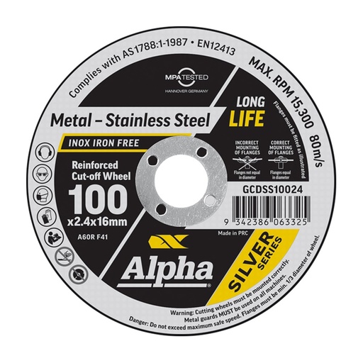 [170-GCDSS10024] Cutting Disc 100 x 2.4mm Silver Series Bulk