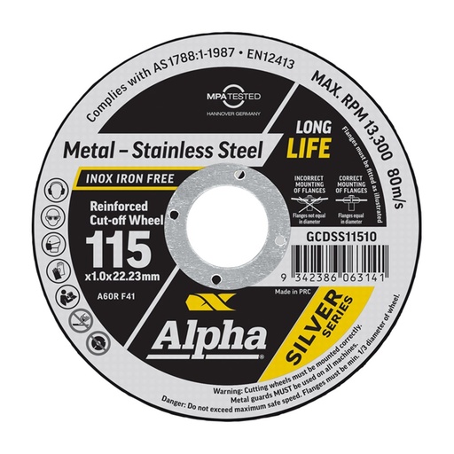 [170-GCDSS11510] Cutting Disc 115 x 1mm Silver Series Bulk