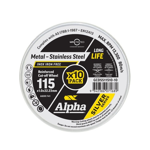 [170-GCDSS11510-10] Cutting Disc 115 x 1mm Silver Series Trade Tin (Pk 10)