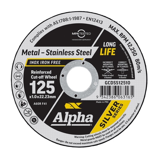 [170-GCDSS12510] Cutting Disc 125 x 1mm Silver Series Bulk
