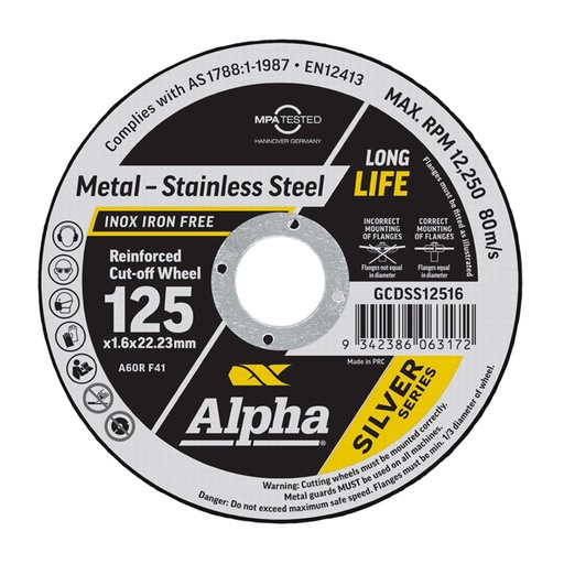 [170-GCDSS12516] Cutting Disc 125 x 1.6mm Silver Series Bulk