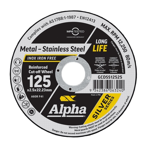 [170-GCDSS12525] Cutting Disc 125 x 2.5mm Silver Series Bulk