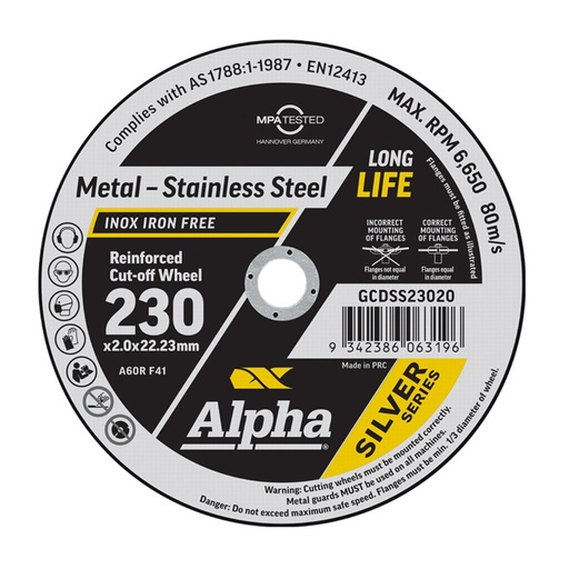 [170-GCDSS23020] Cutting Disc 230 x 2mm Silver Series Bulk