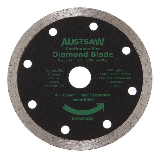 [170-AUDIA103C] Austsaw - 103mm (4in) Diamond Blade Continuous Rim - 16mm Bore - Continuous