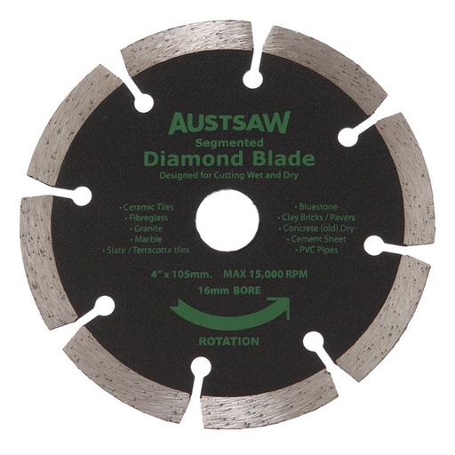 [170-AUDIA103S] Austsaw - 103mm (4in) Diamond Blade Segmented - 16mm Bore - Segmented