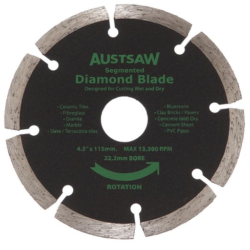 [170-AUDIA115S] Austsaw - 115mm (4.5in) Diamond Blade Segmented - 22.2mm Bore - Segmented